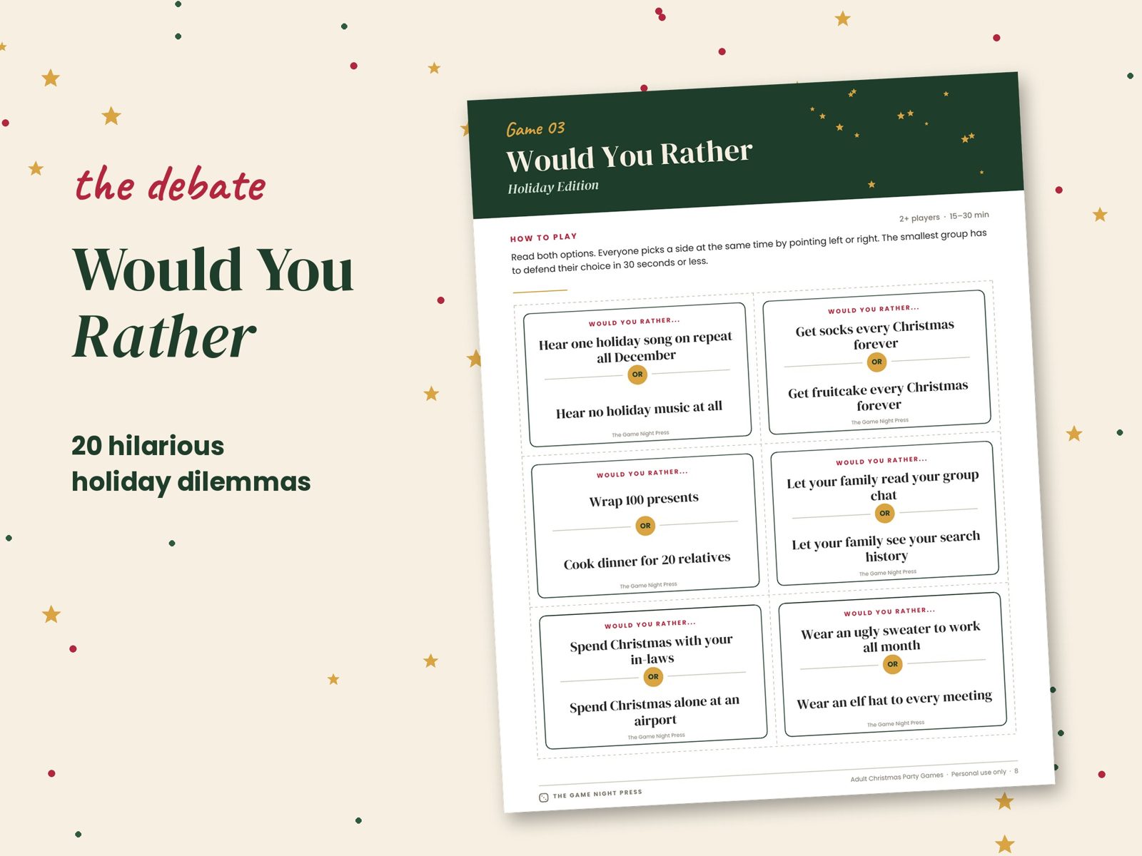 Would You Rather Christmas edition printable