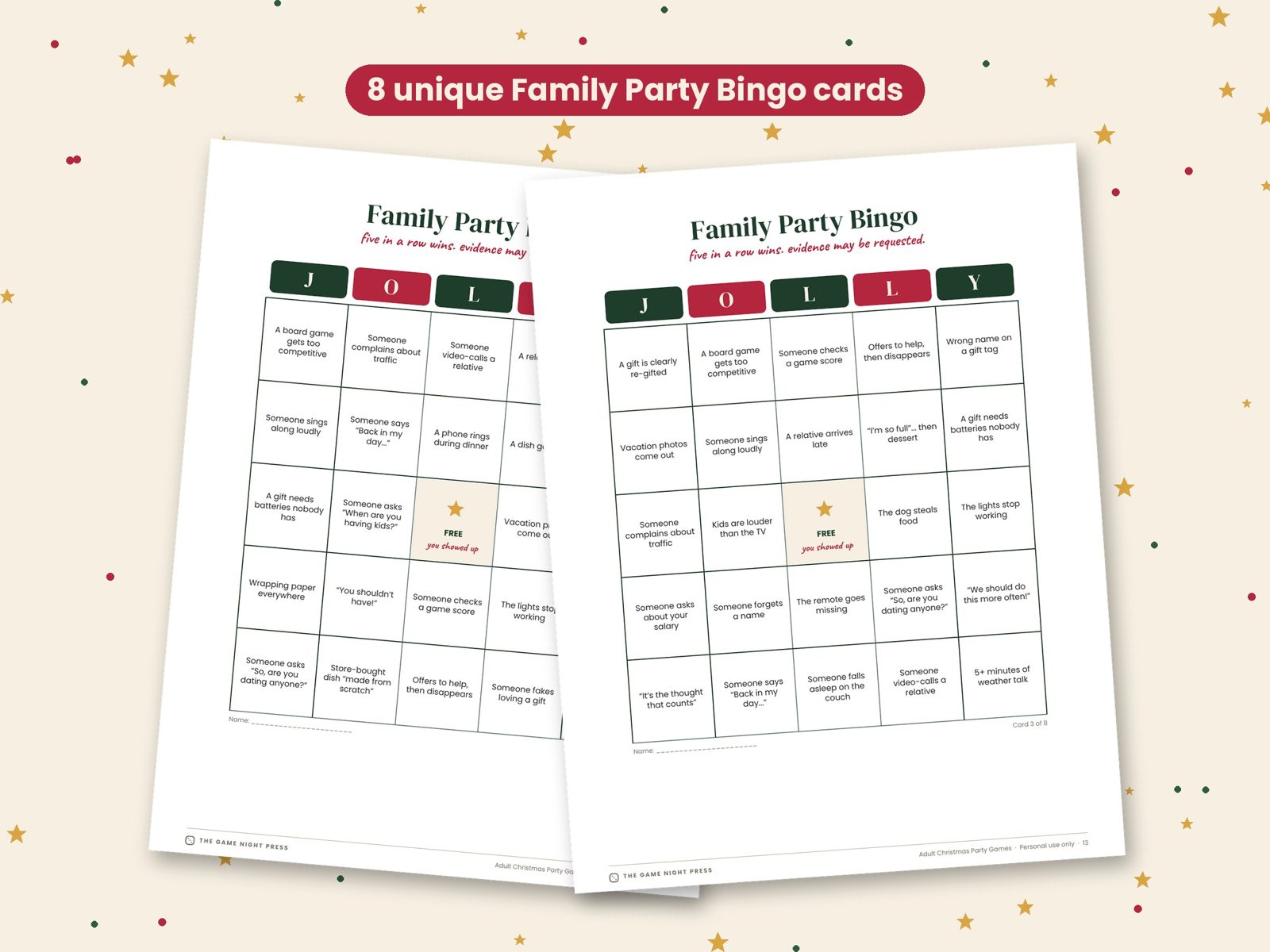 Family Party Bingo printable cards