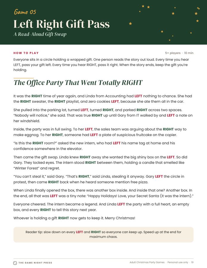 Left Right gift exchange story